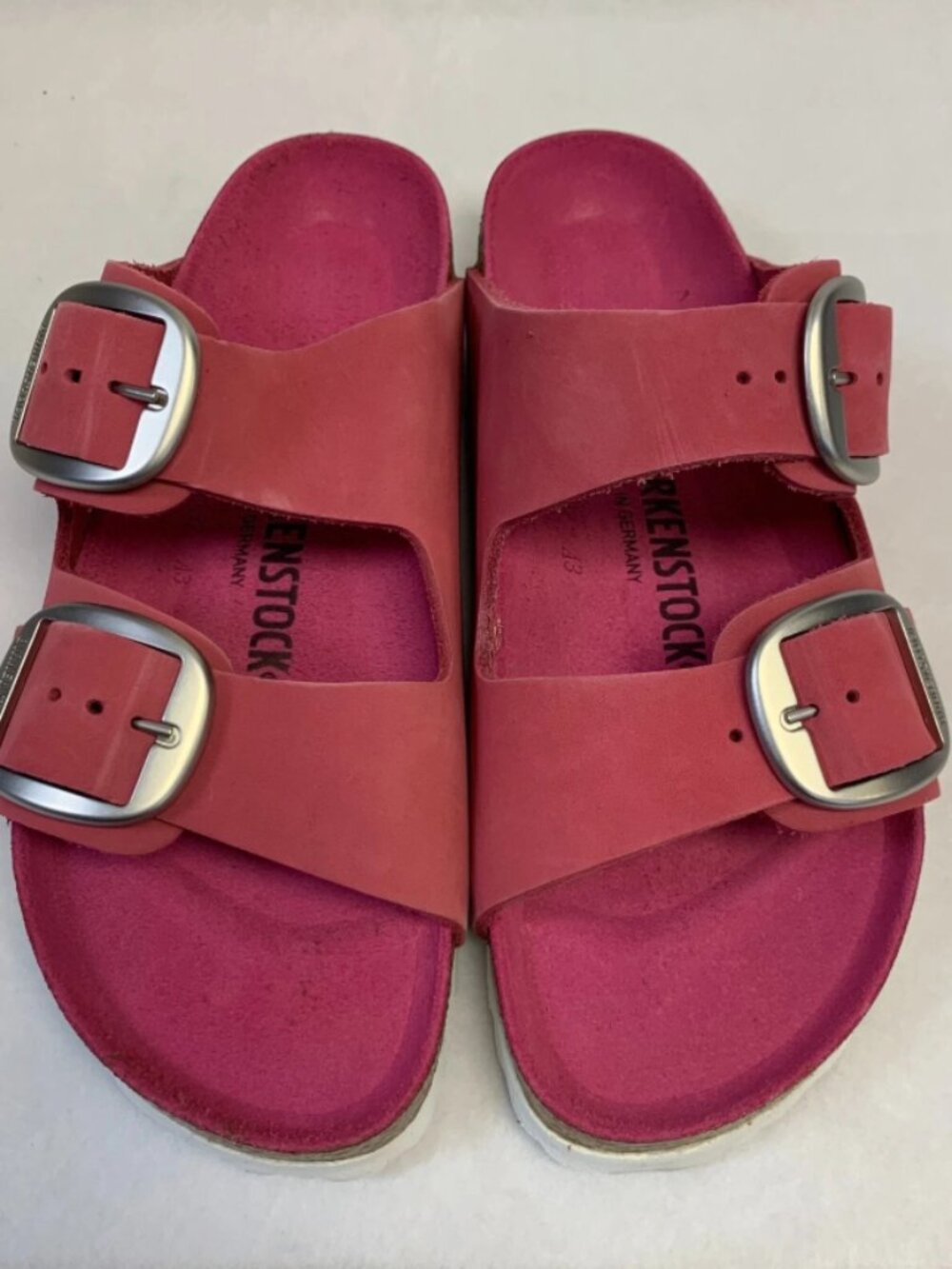 Birkenstock Arizona Big Buckle Fuchsia Tulip Nubuck Leather Narrow Width